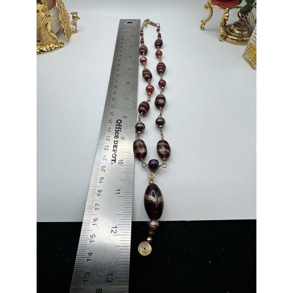 Murano Style Ruby Red Gold Foil Glass Beaded Necklace Venetian Lampwork Pretty - Picture 5 of 8